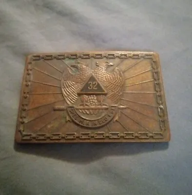 Vintage Harry Klitzner Co. Solid Brass Masonic 32° Scottish Rite Belt Buckle • $35