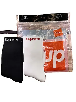New Supreme Hanes Crew Socks 2-Pack BLack/ White 100% Authentic Size 6-12 • $16.99
