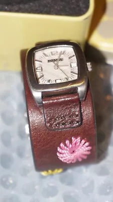 £49.95 • Buy Vintage Fossil Ladies Watch Brown Floral Leather Chunky Strap Excellent+++