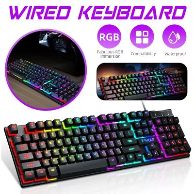USB Wired 104 Keys Mechanical Gaming Keyboard RGB LED Backlit For Windows PC AU • $32.69