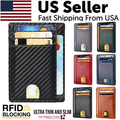 Mens Leather Slim Wallet Credit Card Holder RFID Blocking Pocket ID Money PU USA • $8.59