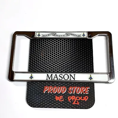 MASON Flag Domed Steel License Plate Frame -US Size- Masonic Freemason • $20
