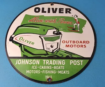 Vintage Oliver Outboards Porcelain Power Marine Boat Gasoline Motors Sales Sign • $145.47