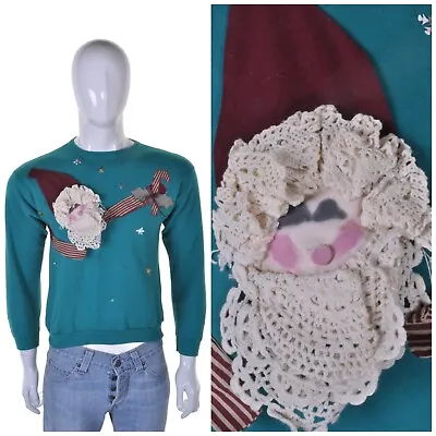 Vintage 3D Santa Christmas Jumper S Cute Kitsch Ugly Tacky Sweater Sweatshirt • £24.99