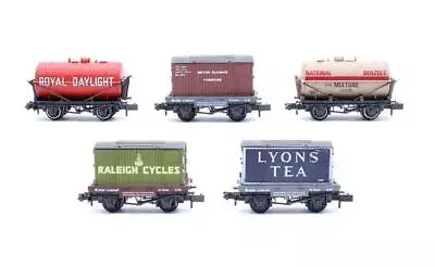 Peco 'n' Gauge Rake Of 5 Assorted Conflat & Tanker Wagons *removable Loads* • £29.50