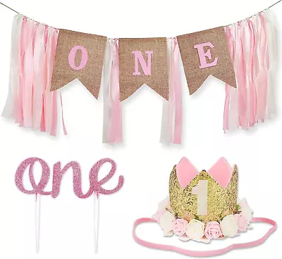 1St Birthday Girl Decorations With Crown1 Year Old Baby First Birthday Decorati • $54.78