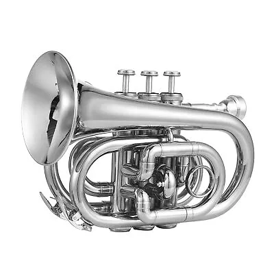 Pocket Trumpet Brass Bb Nickel Plated Trumpet With Carry Case For Beginners M2U2 • $134.02
