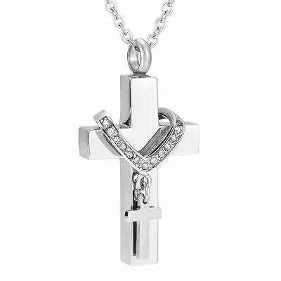 Urn Necklace For Ashes Cremation Pendant Silver Plated Memorial Keepsake Cross • $8.27