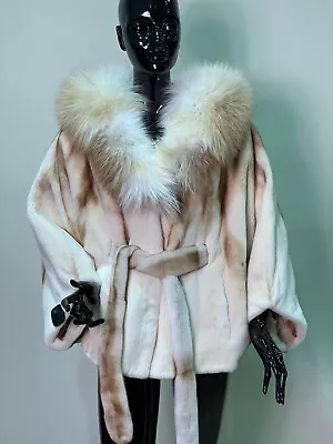 Real Fur Sheared Goldwhite Mink Cape Hooded • $650