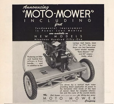 1951 Moto Mower: Power Lawn Mowing Vintage Print Ad • $6.75