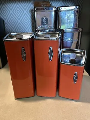 $17 • Buy Vintage Lincoln Beautyware Orange Canisters Set