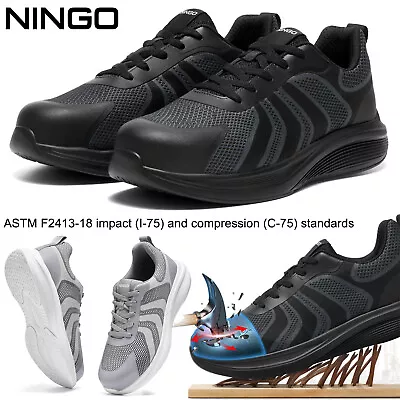 NINGO Men Steel Toe Safety Work Sneakers Non-Slip Anti-Impact Construction Shoes • $46.99