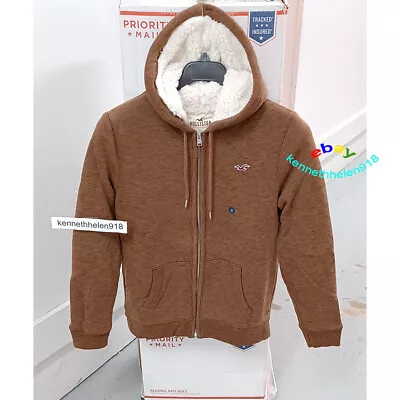 Hollister Textured Sherpa Lined Hoodie Sweatshirts Brown Mens Size Sm • $199.99