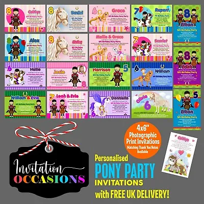 5 X PERSONALISED HORSE RIDING PONY PARTY INVITATIONS • £3.75