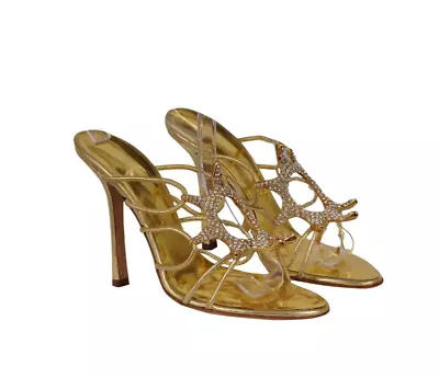 Giuseppe Zanotti Womens Crystal Embellished Sandals US 8.5 EU 38.5 Gold Leather • $268.12