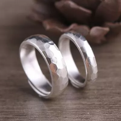 Pure S999 Sterling Silver Band Men Women Couple Gift Lucky Hammer Pattern Ring  • $18.72