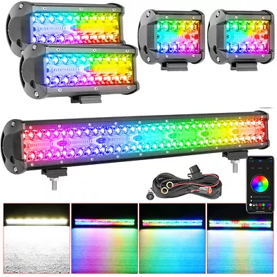 4/6.5/20  LED Light Bar Pods RGB Halo Color Change Chasing Bluetooth Wiring Kit • $45.99