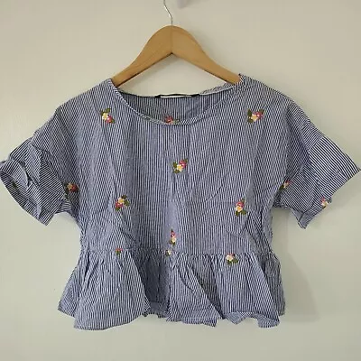 $15.40 • Buy Zara Basic Cropped Top Shirt Embroidered Flowers Women's Size Xs