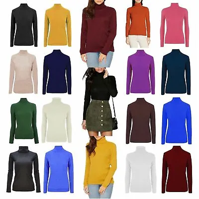 £8.99 • Buy Womens Ladies High Roll Polo Neck Knitted Ribbed Jumper Sweater Top Uk Plus Size