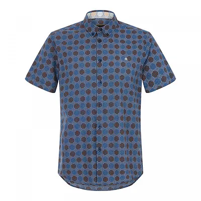 Mens Merc London Retro Mod Pattern Short Sleeve Shirt Caspian - Navy Blue • $49.79