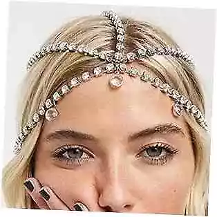  Sparking Rhinestone Forehead Chain Crystal Teardrop Tassel Head Chain Silver • $18.49