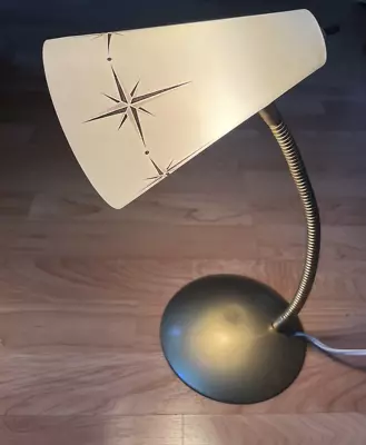 Mid-Century Atomic Starburst Gooseneck Desk Lamp- Brass Coloured Metal + Plastic • $43.72