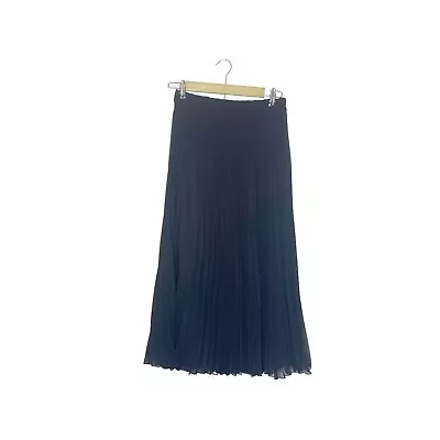 NEW Vince Camuto M Medium Black Pleated Midi Skirt Stretch Waist Chiffon • $37.49