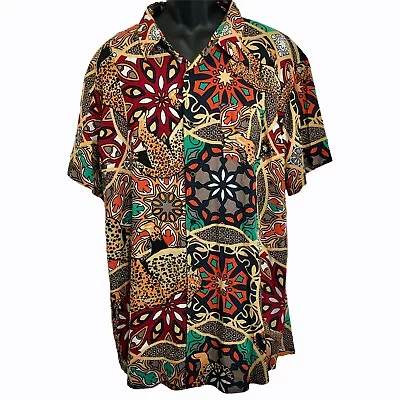 Reason Leopard Shirt 3X Mens Colorful Tribal Kaleidoscope Silky Button Front • $48.81
