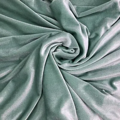 Light Sage Green Soft Stretch Velvet Dress Fabric - Rich Plain Knitted Velour • £1.49