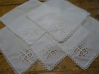 5 Vintage  Lace Edged Hankies Handkerchiefs. With Maltese Cross Insert • £14.99