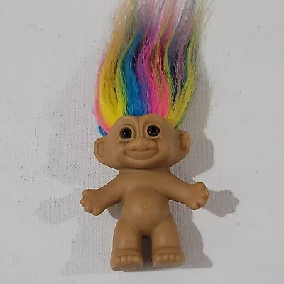 Russ Vintage Troll Doll With Rainbow Hair 3  Tall Standing Brown Eyes • $8.49