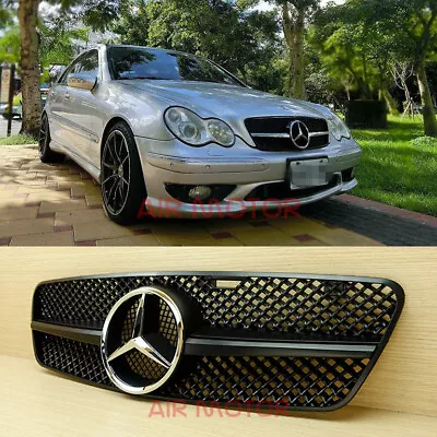 Mercedes-Benz C-Class W203 01-07 Matte Black Chrome Star Front Grille C200 C240  • $170.72