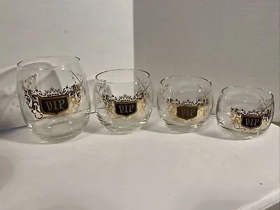 VTG Mid Century Modern Set  4 Black & Gold Roly Poly VIP Cocktail Glasses • $29.95