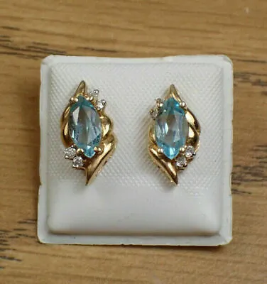 3Ct Marquise Cut Blue Topaz/Diamond Push Back Stud Earrings 14K Yellow Gold Over • $83.85