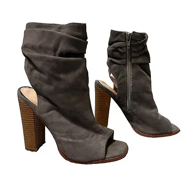 Liliana Gray Suede Slouchy Ankle Booties Womens 5.5  Open Toe Chunky Wooden Heel • $15.19