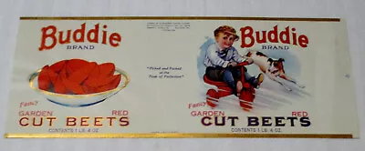 Antique ORIGINAL 1935 BUDDIE Can Paper Label-Boy With Dog & Scooter - Maryland • $23