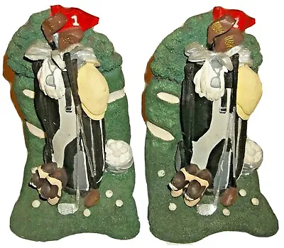 Pair Of Vintage Figi Graphics Golf Bookends 1992 Ceramic Golfer Office Clubs • $24.99