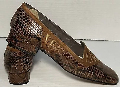 Vintage Margaret Jerrold  3705 Snakeskin Peep Toe Low Heel Women’s US 7.5 • $47.99