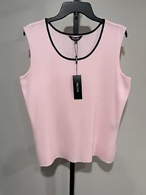 Misook Womens Knit Top Stretch Shirt Pink Black Tank Sleeveless LARGE NEW $168 • $41.97