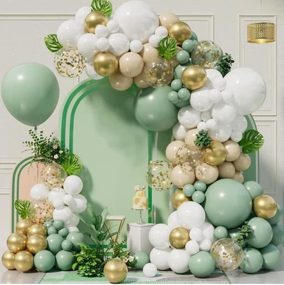 Sage Green Balloon Arch Kit - 119 Olive Green Balloon Garland Kit With White Gol • $30.53