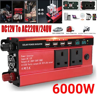 DC 12V To AC 220V 240V 6000W Peak Power Inverter Car Converter 4 USB 2 Socket • £33.99