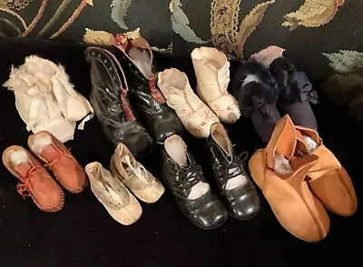 Lot Of 8 Pairs Antique Victorian And Later  Baby~shoes~boots~slippers~fur~as Is • $59.99