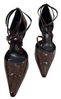 Enzo Angiolini Aggie Brown Leather Ankle Strap Pump W Patent Leather 7.5 • $49