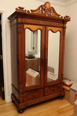 19th Century French Marquetry Mirrored Two Door Armoire Cabinet • $6590