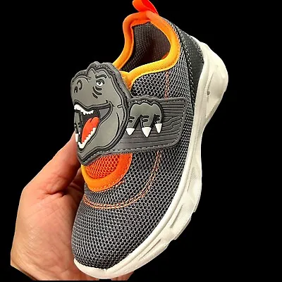 Carters Toddler Boys Dinosaur T-Rex Sneakers Size 7-12 Gray Lighted Slip On Shoe • $31.99