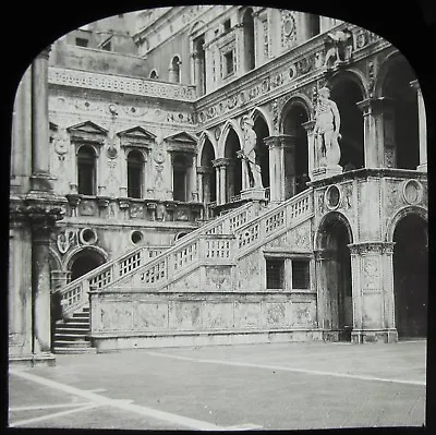 Glass Magic Lantern Slide VENICE DUCAL PALACE STAIRCASE C1910 PHOTO ITALY • £15