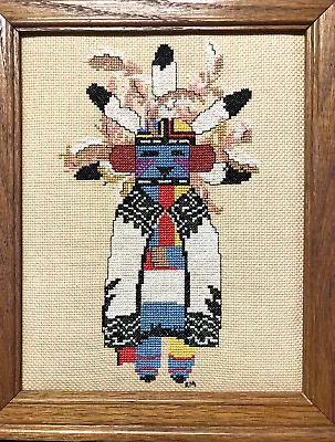 VTG. Akush Shalako Warrior Kachina Doll Cross Stitch Needlepoint Framed Picture • $39