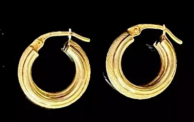 3gr Vintage FARO Italy 858 Solid 14k Gold Snakeskin Triple 17mm Hoops Earrings • $140