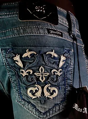 $108 Buckle Miss Me Jeans  Leather Inserts Teal Skinny  26 X 30 • $14.99