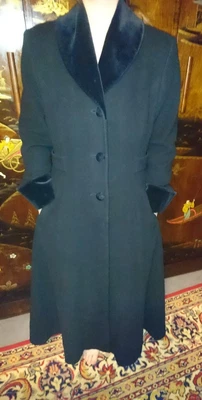 £75 • Buy Vintage Victorian Black Coat UK 12 Edwardian Steampunk Long Winter Wool Velvet